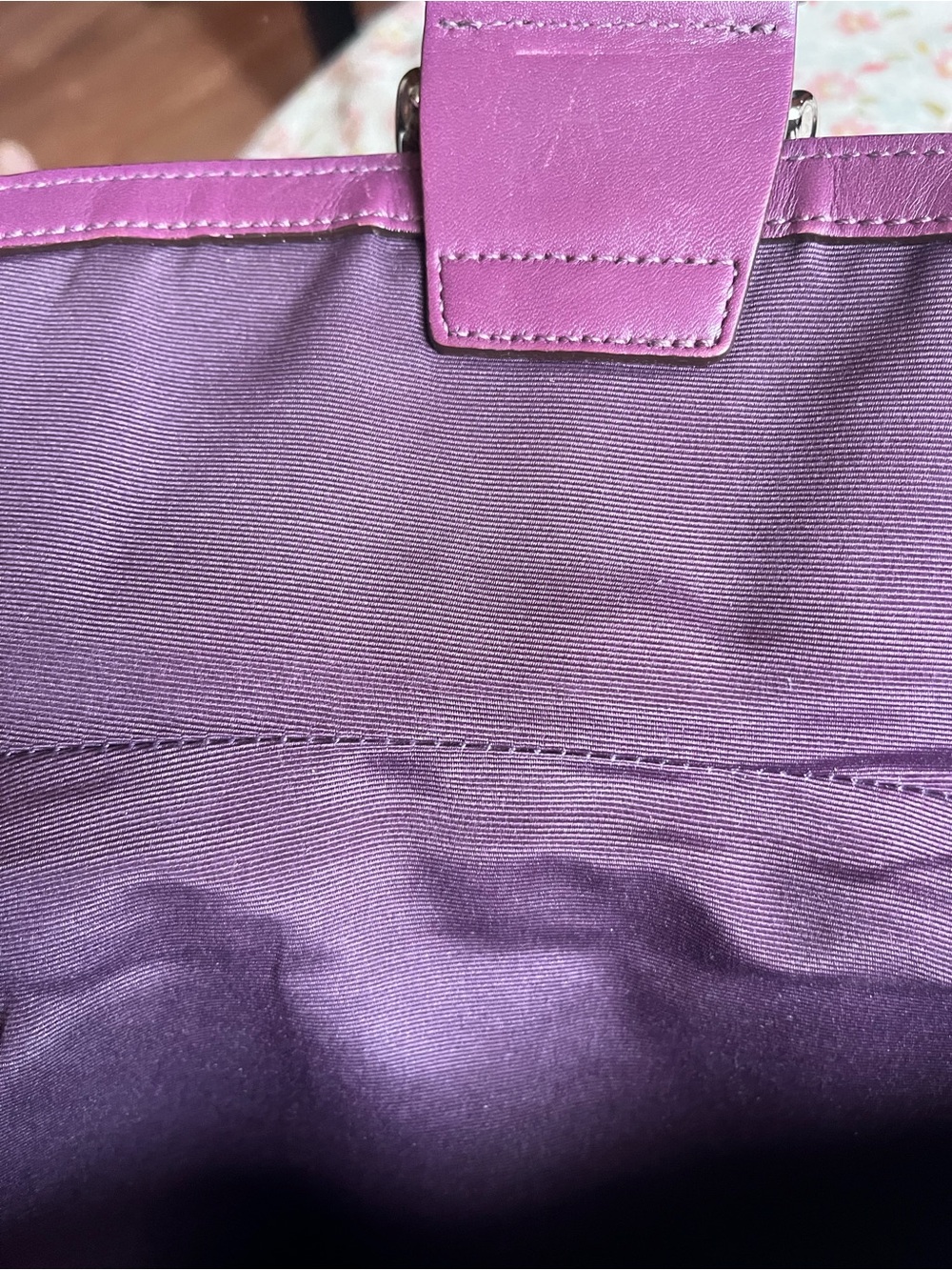 Coach Brown Signature Patchwork Shoulder Bag with Purple Trim - Picture 4 of 12